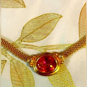 Avon St. Silver 925 gold filled RJ Pendant Necklace Pink Topaz with Diamond 17”